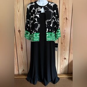 K Petite Collection 2 PC Set Black Dress & Jacket Size 16P Flair Hem Sleeveless